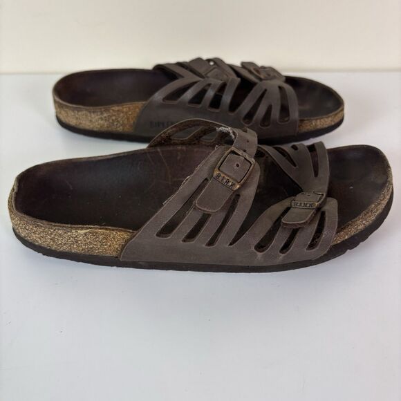 Birkenstock Granada Sandals Brown Leather Cork Footbed Well Worn Distressed ~40 - Picture 16 of 16